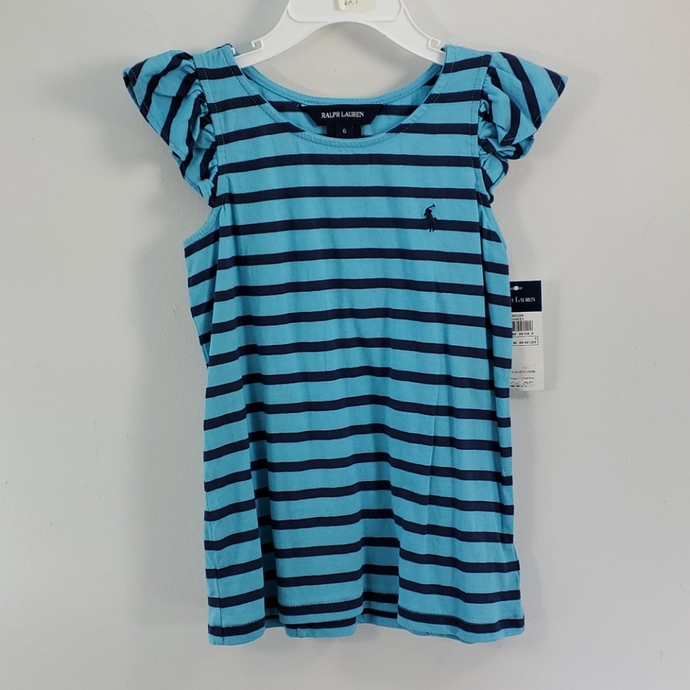 RALPH LAUREN STRIPED CAP SLEEVE SHIRT SIZE 6
